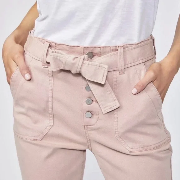 PAIGE Mayslie High Rise Exposed Button Fly Belted Jogger Rouge Glow Pink Sz 30 - Picture 2 of 12